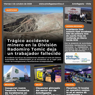 Portada N°965 de Radio Antofagasta Online para hoy viernes 2 de octubre de 2026