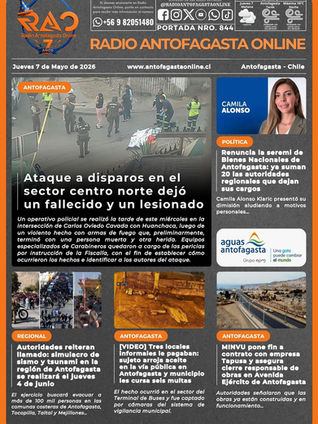 Portada N°844 de Radio Antofagasta Online para hoy jueves 7 de mayo de 2026