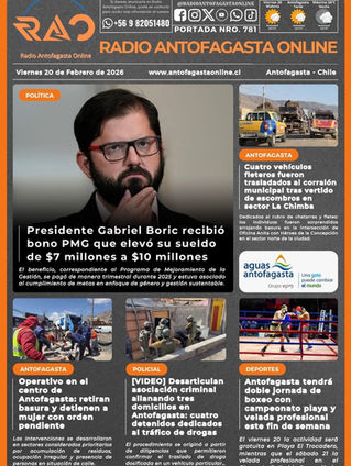 Portada N°781 de Radio Antofagasta Online para hoy viernes 20 de febrero del 2026