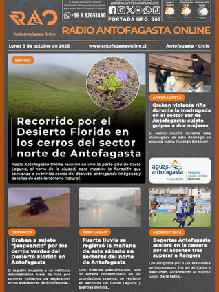 Portada N°967 de Radio Antofagasta Online para hoy lunes 5 de octubre de 2026