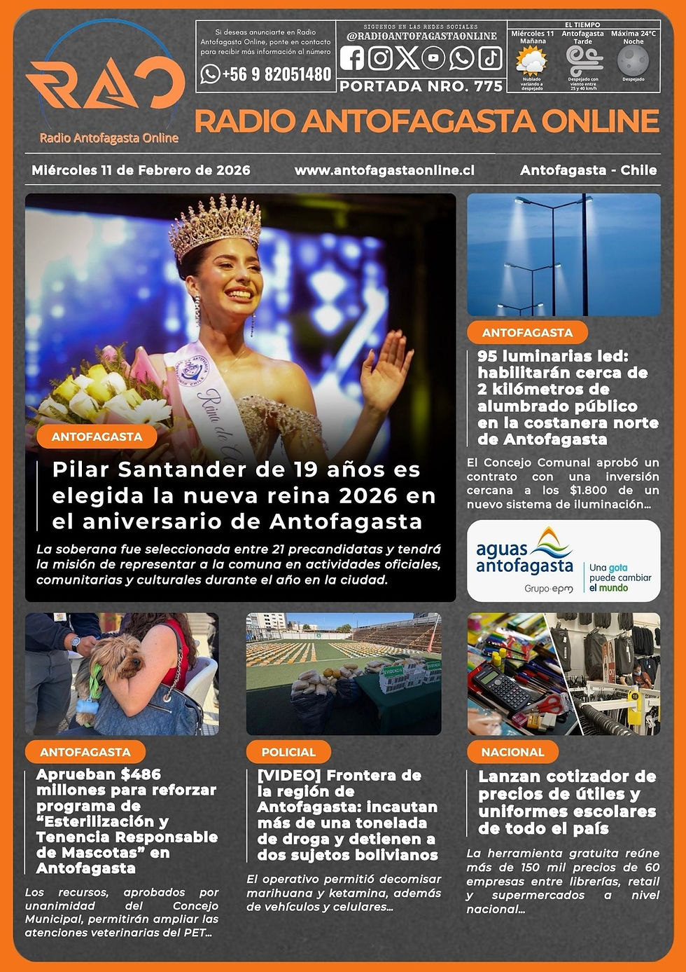 Portada N°775 de Radio Antofagasta Online para hoy miércoles 11 de febrero del 2026