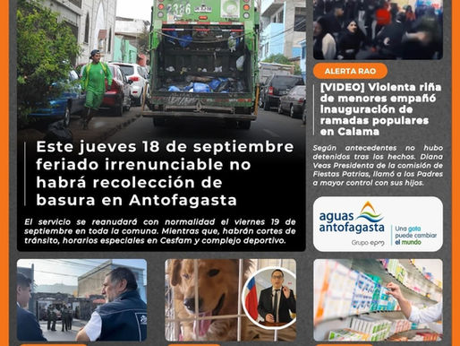 Portada N°662 de Radio Antofagasta Online para hoy jueves 18 de septiembre del 2025.
