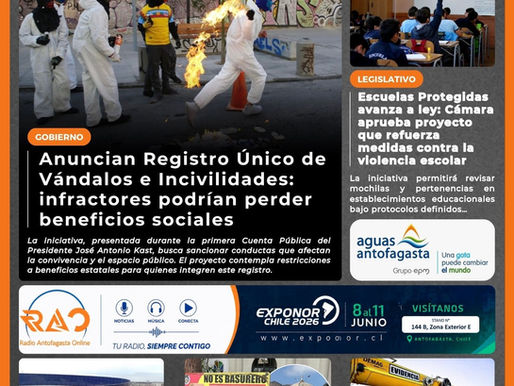 Portada N°867 de Radio Antofagasta Online para hoy jueves 4 de junio de 2026