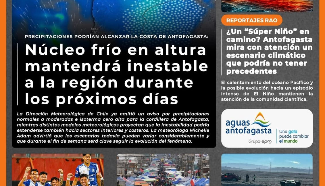Portada N°920 de Radio Antofagasta Online para hoy sábado 8 de agosto de 2026