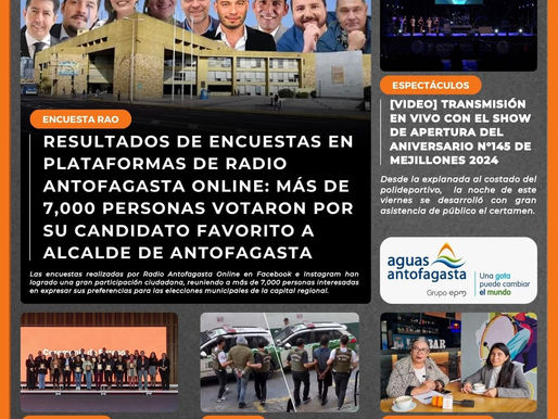 Portada N°365 de Radio Antofagasta Online para hoy sábado 28 de Septiembre del 2024.