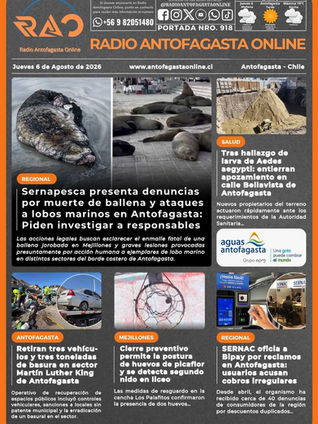 Portada N°918 de Radio Antofagasta Online para hoy jueves 6 de agosto de 2026