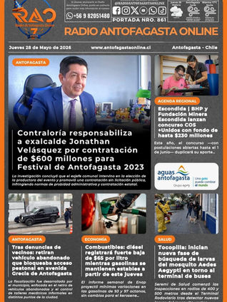 Portada N°861 de Radio Antofagasta Online para hoy jueves 28 de mayo de 2026