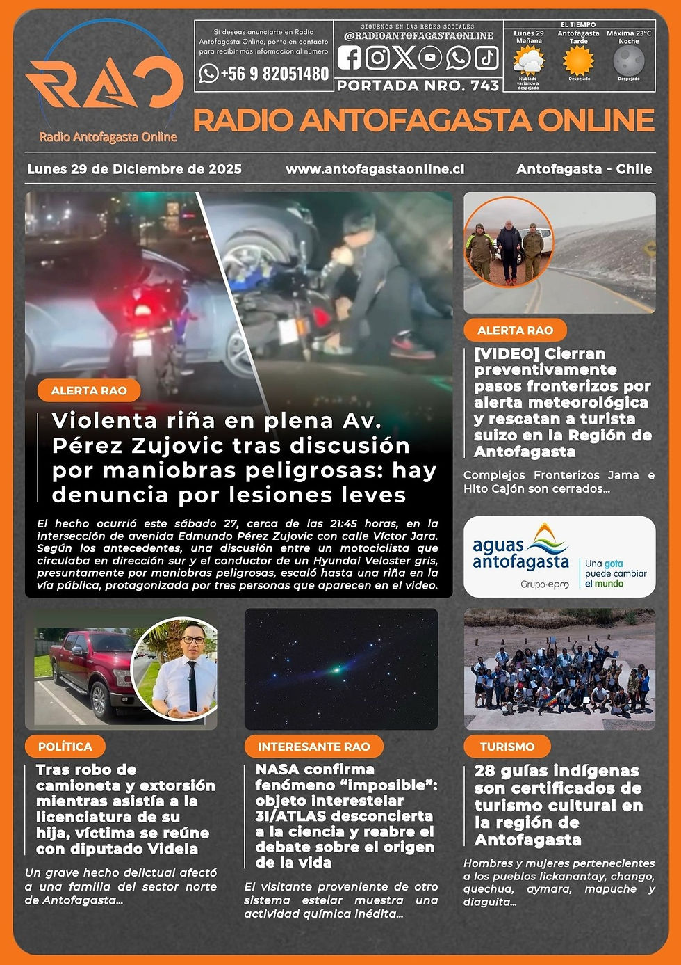 Portada N°743 de Radio Antofagasta Online para hoy lunes 29 de diciembre del 2025