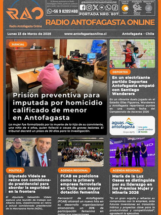 Portada N°807 de Radio Antofagasta Online para hoy lunes 23 de marzo de 2026