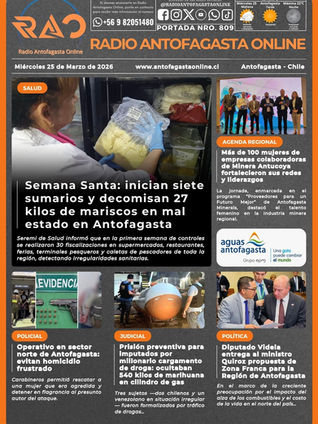 Portada N°809 de Radio Antofagasta Online para hoy miércoles 25 de marzo de 2026