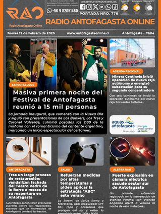 Portada N°776 de Radio Antofagasta Online para hoy jueves 12 de febrero del 2026