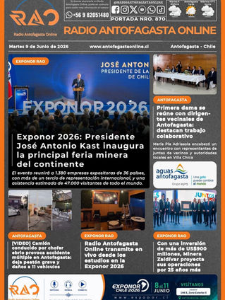 Portada N°870 de Radio Antofagasta Online para hoy martes 9 de junio de 2026
