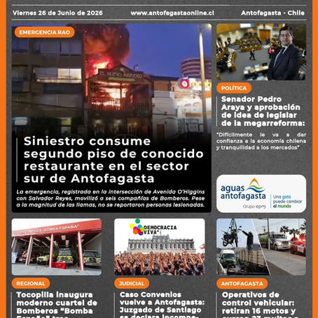 Portada N°885 de Radio Antofagasta Online para hoy viernes 26 de junio de 2026