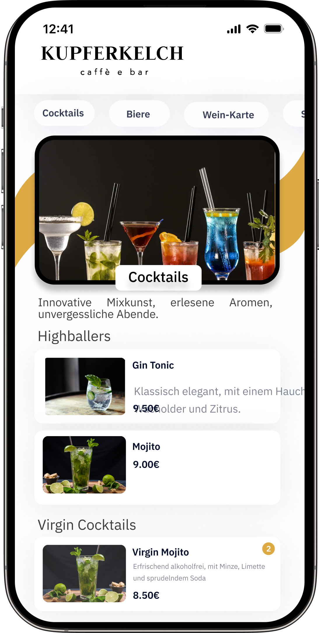Iphone mit tapy UI für Bestellung im Restaurant