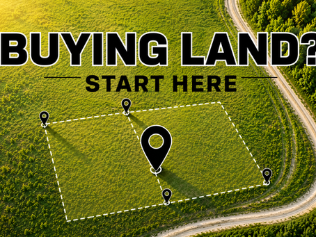 Aerial green land map graphic with dashed plot lines and location pins.