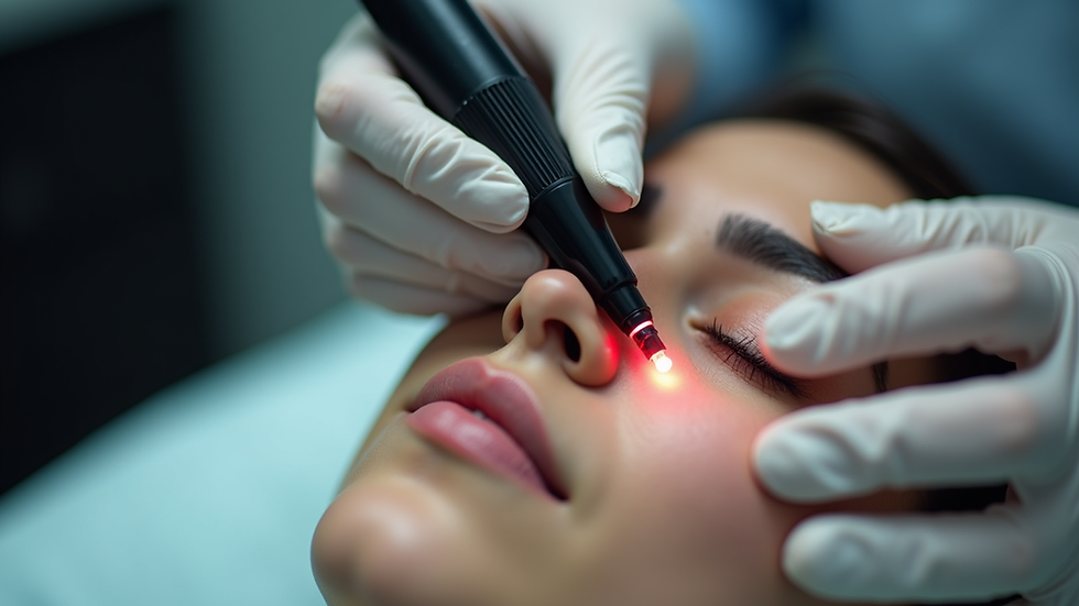 Close-up view of laser machine head positioned for eyebrow tattoo removal