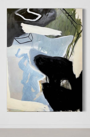 blacks, blues, and greens abstract oil painting