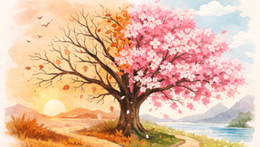 Un arbre mi-automne mi- printemps symbolisant la transition qu'est la périménopause