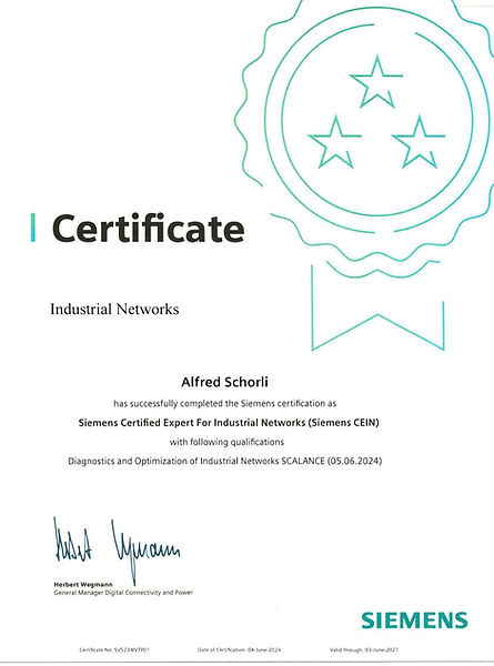 Zertifikat über die Siemens Expert Schulung