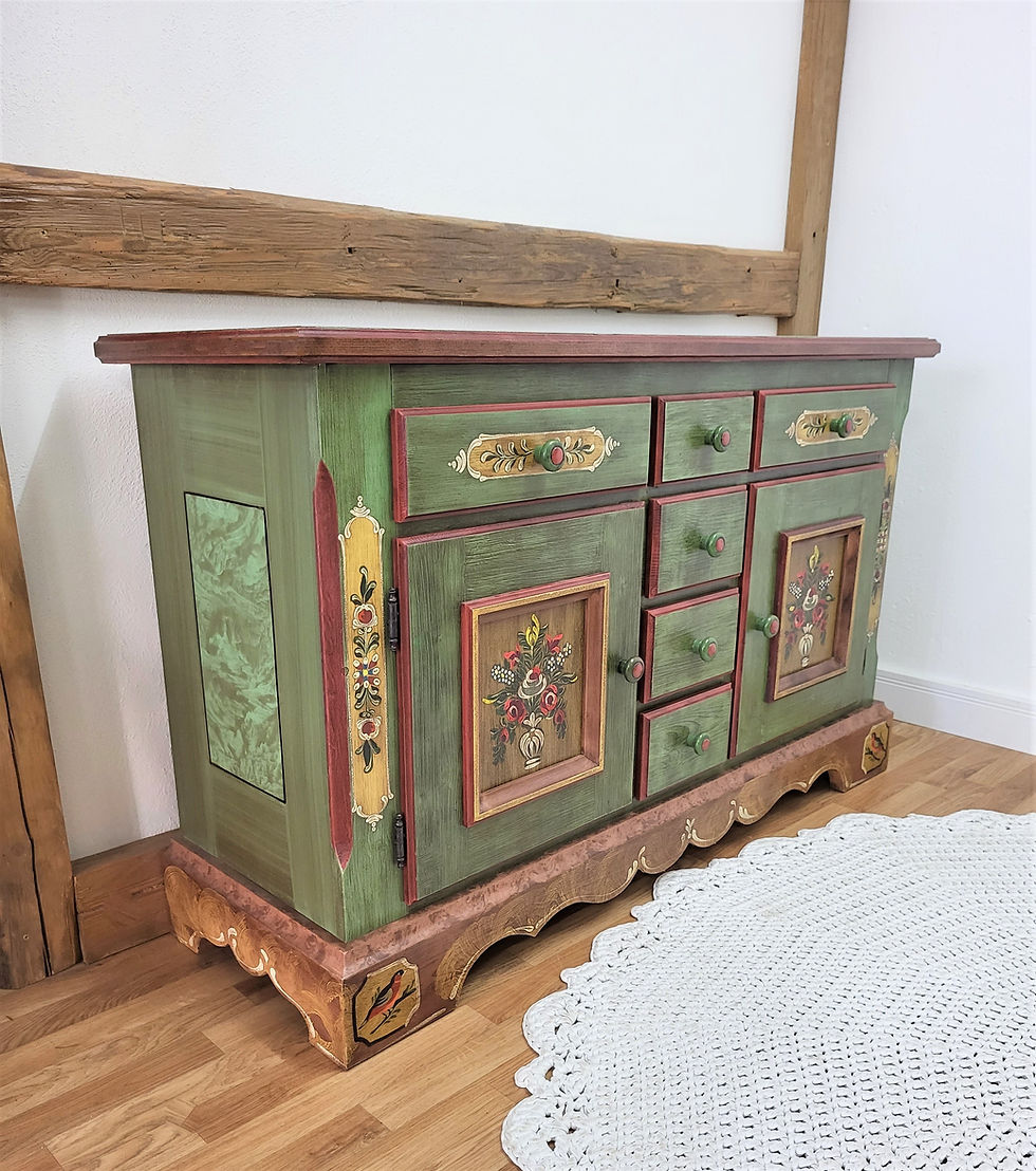 Miniaturbild: Bauernkommode | Voglauer 1800 grün 2 Türen 6 Schubladen