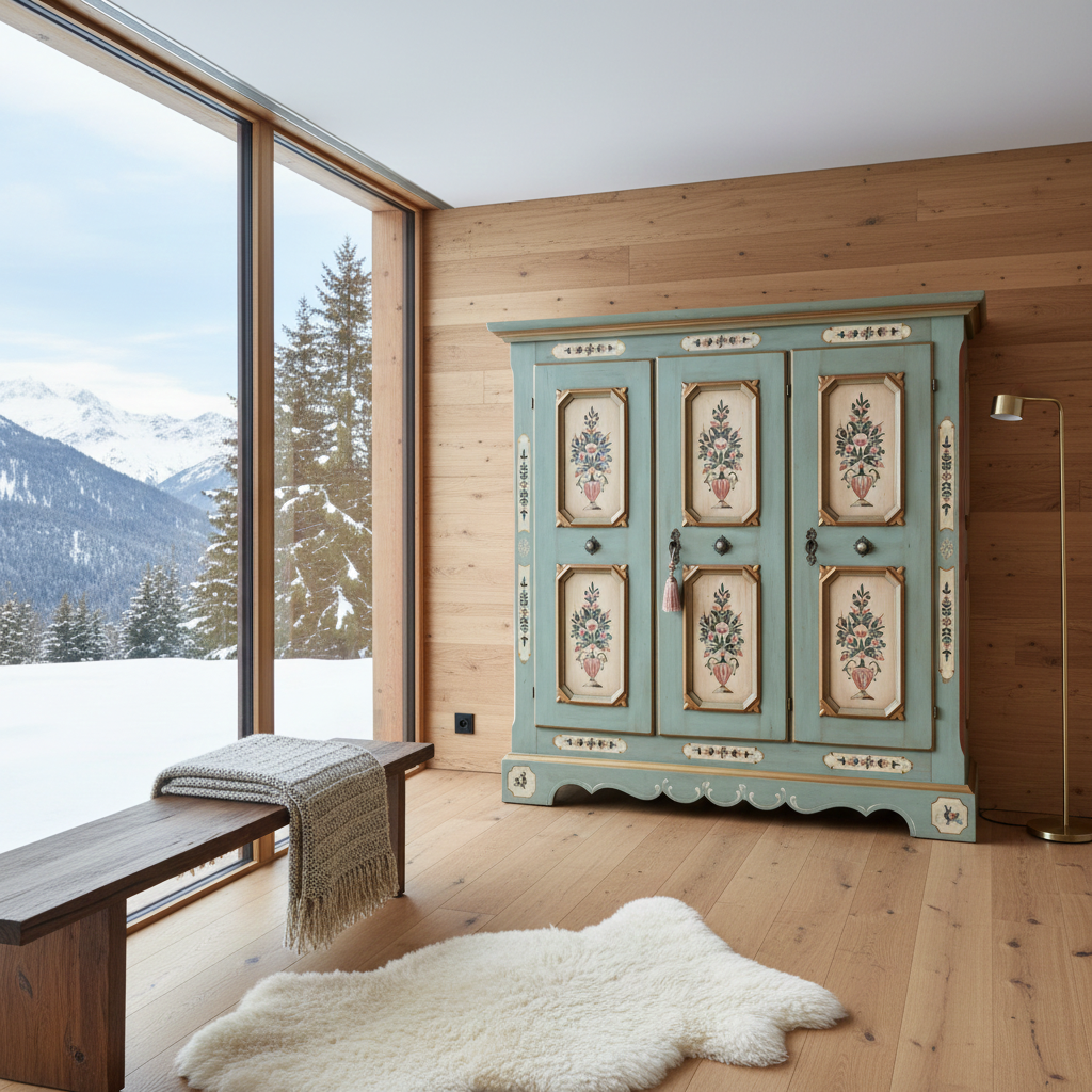 Bauernschrank | Voglauer 1700 blau 3 Türen Kleiderschrank