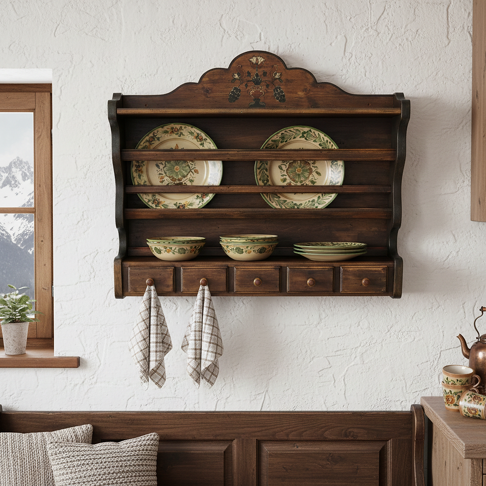 Tellerregal | Voglauer 1700 braun antik 5 Schubladen