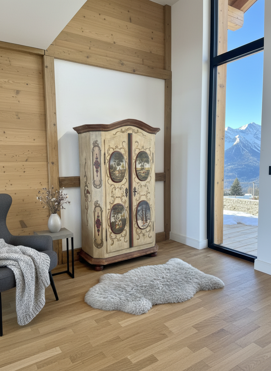 Bauernschrank beige rot