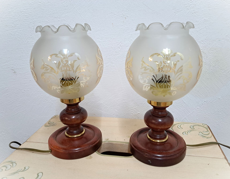 Tischlampe antik Nachttischlampen Tischlampenset Set Holzfuß Glasschirm retro Antiklampe Lampe Kirsche