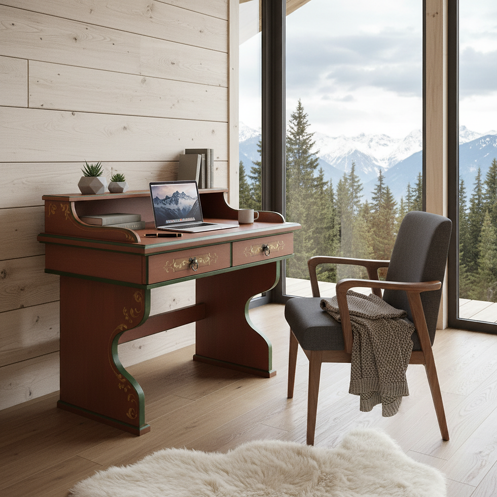 Sekretär antik | Voglauer 1800 rosa Schreibtisch 2 Schubladen Metallringe