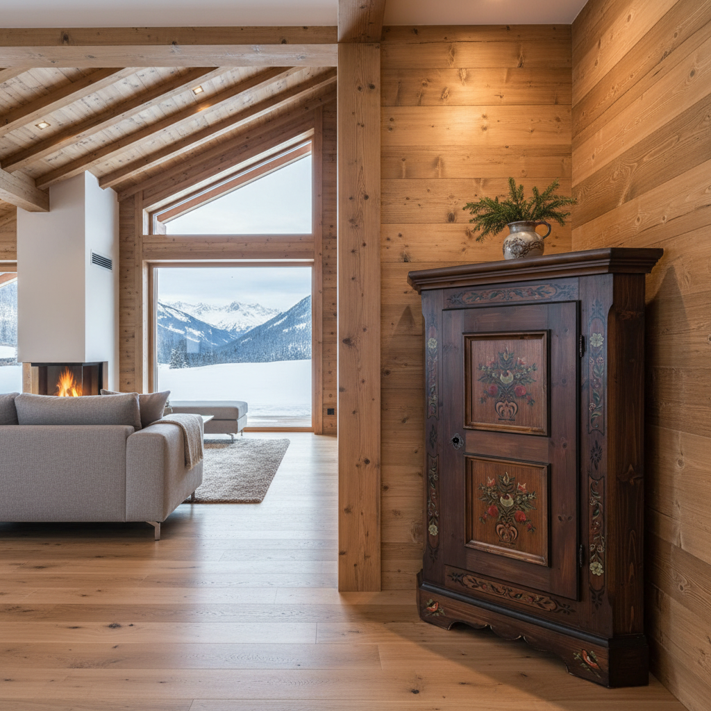 Voglauer Anno 1800 braun antik Eckschrank Eckkommode Eckmöbel Bauerneckschrank Landhauseckschrank bemalt Antikmöbel massiv