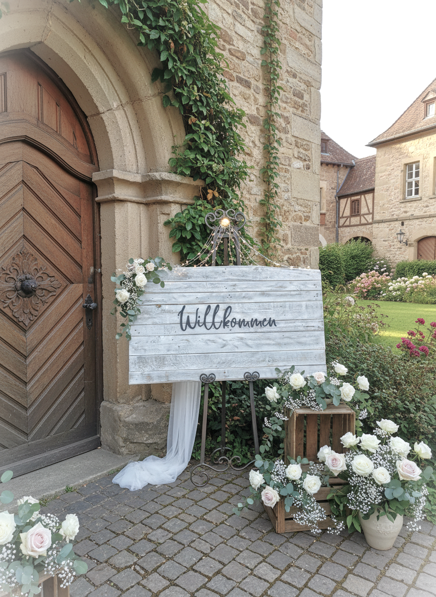 Willkommensschild Hochzeit Schild weiß inkl. Staffelei