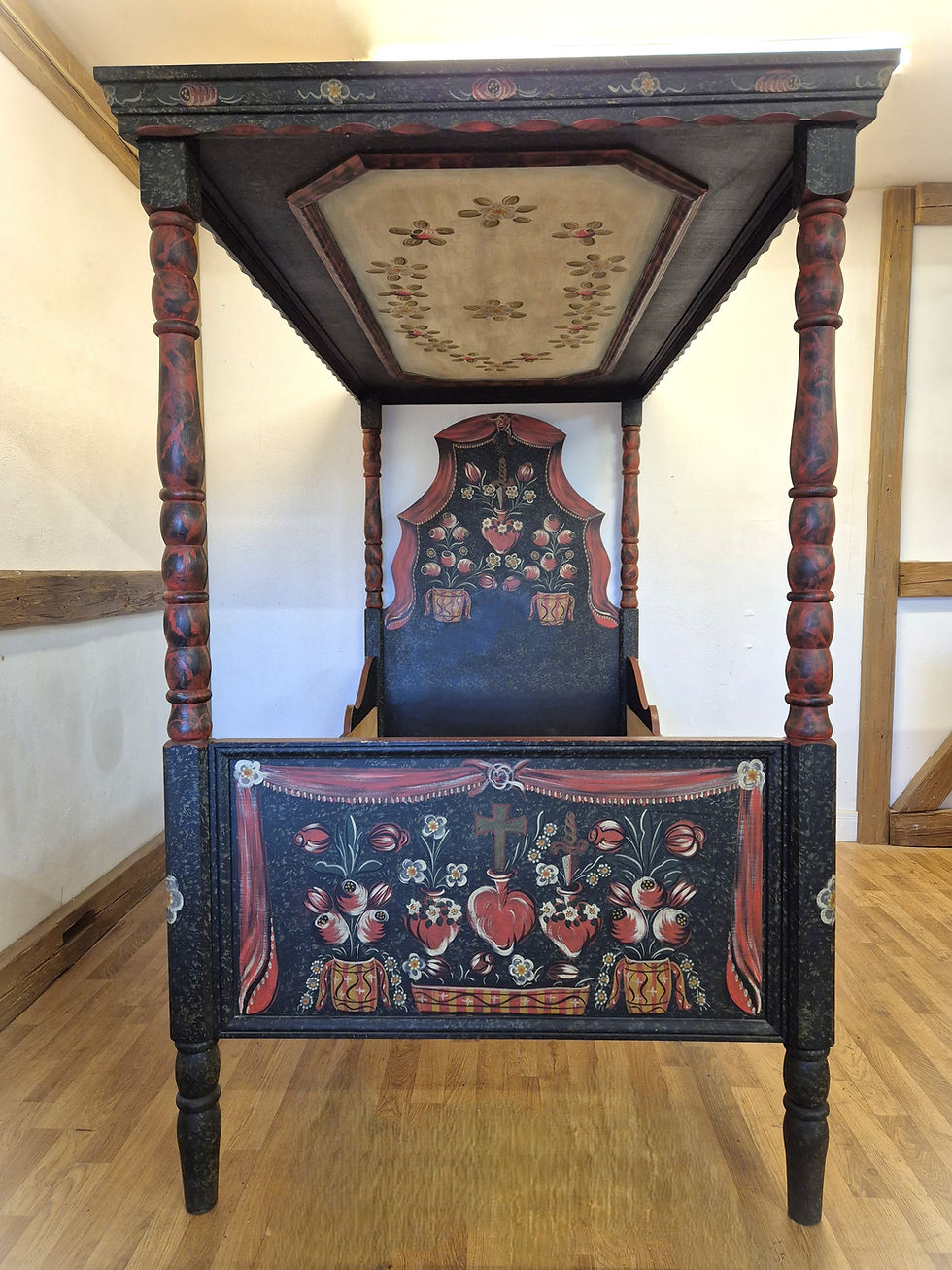 Miniaturbild: Himmelbett | bemalt Einzelbett 100x200 cm Landhausstil