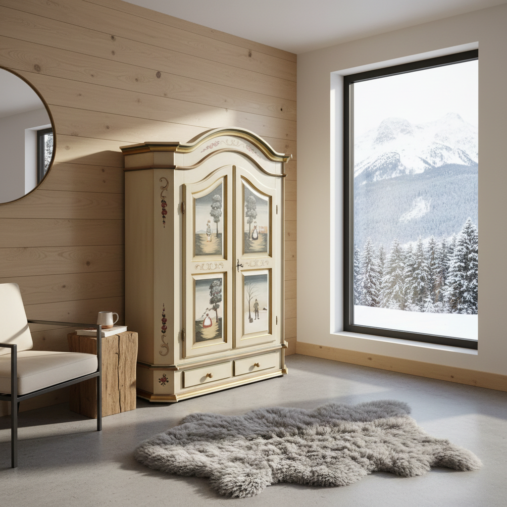 Jahreszeitenschrank Schrank Jahreszeiten beige Bauernschrank Landhausschrank Antiquität Bauernmöbel Landhausmöbel Vintage