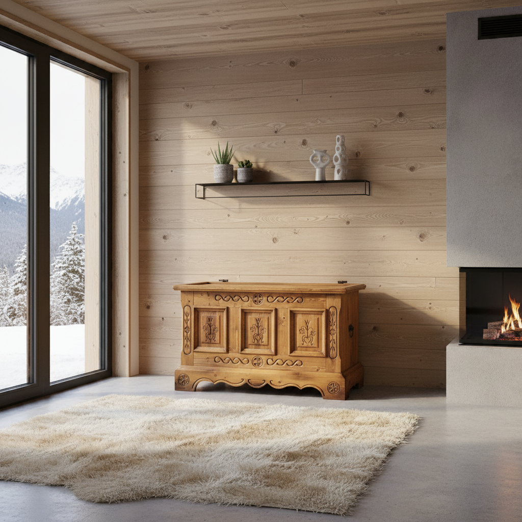 Bauerntruhe | Voglauer 1600 innen leer Blumenmotiv