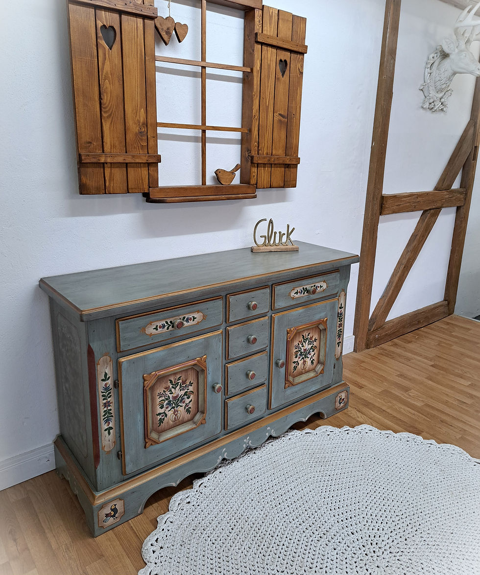 Bauernkommode | Voglauer 1700 blau 2 Türen 6 Schubladen