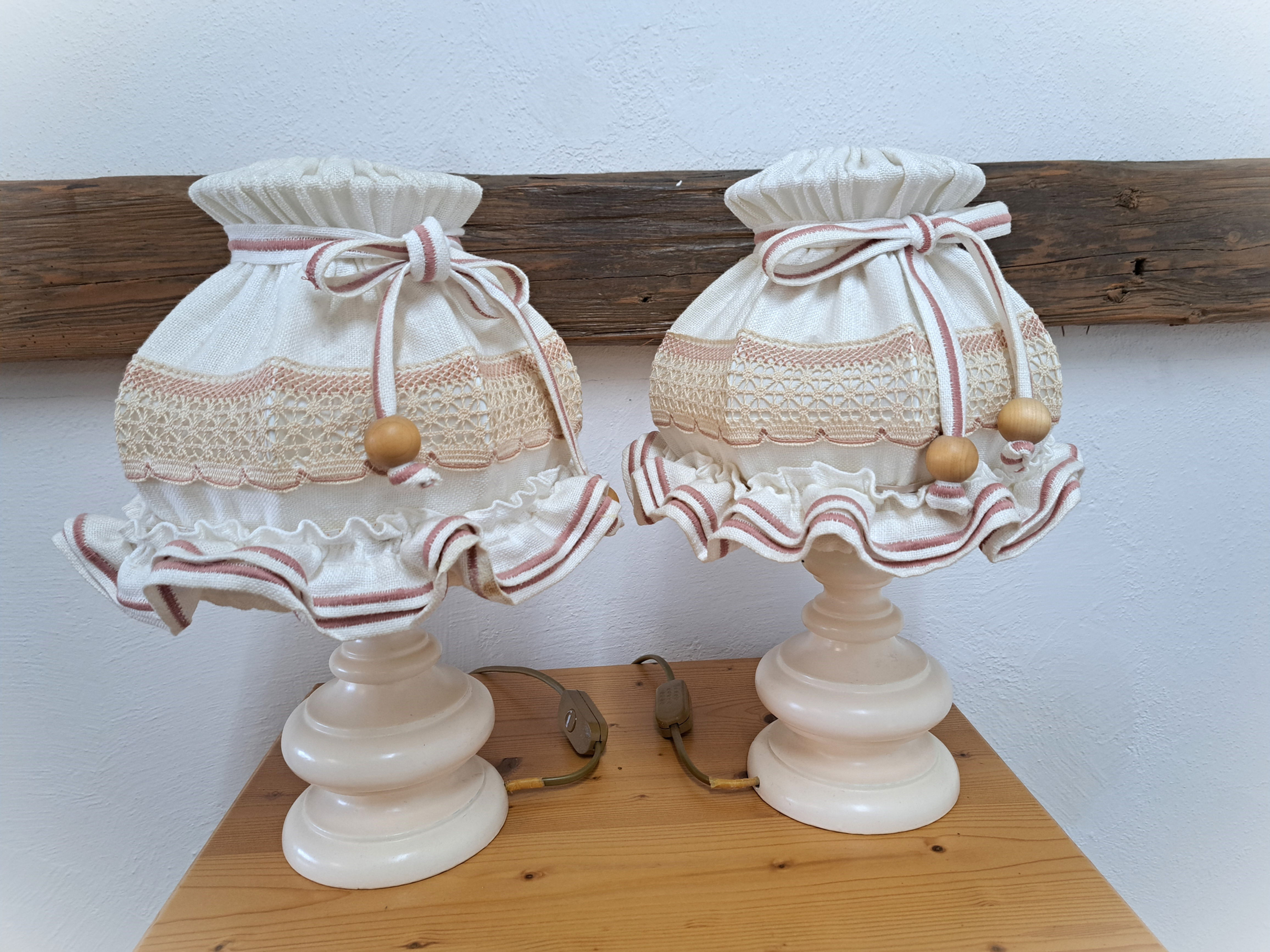 Tischlampen-Set, weiß mit Stoffschirmchen