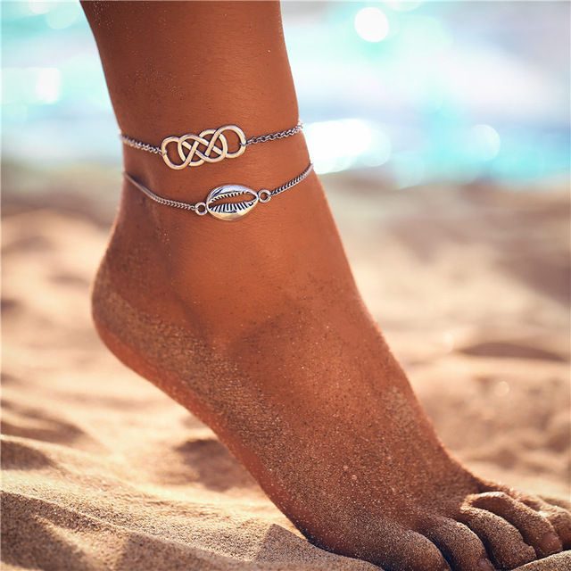 Thumbnail: Boho Silver Anklets For Women