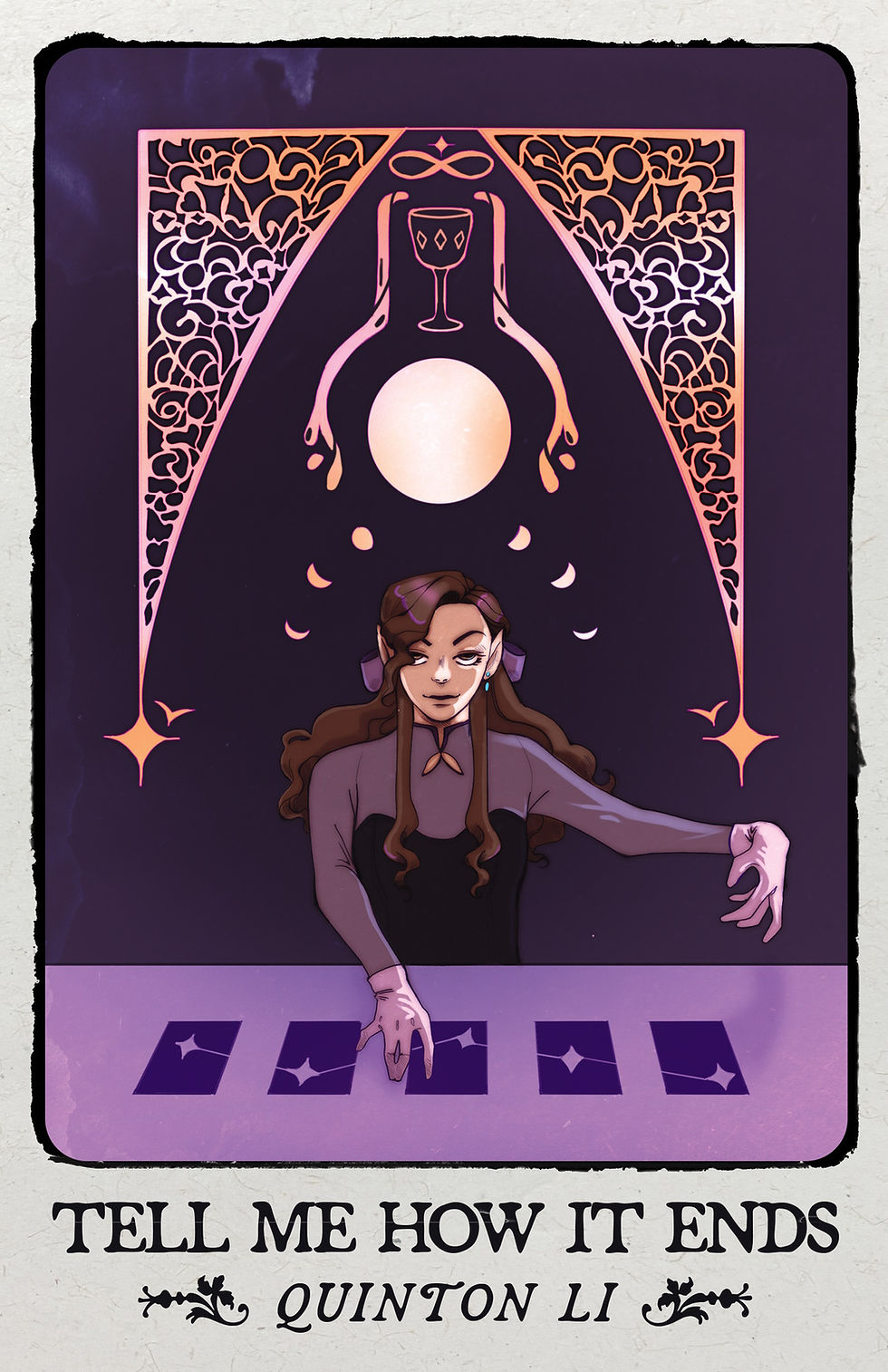 Book cover of Half a Soul by Olivia Atwater. It features a green cover, with a crescent moon pointing upwards and an ornate pair of scissors over the top pointing down.