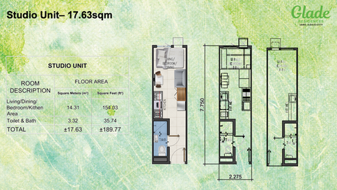SMDC Glade Residences Unit Type Studio 17.63 sqm Unit Layout