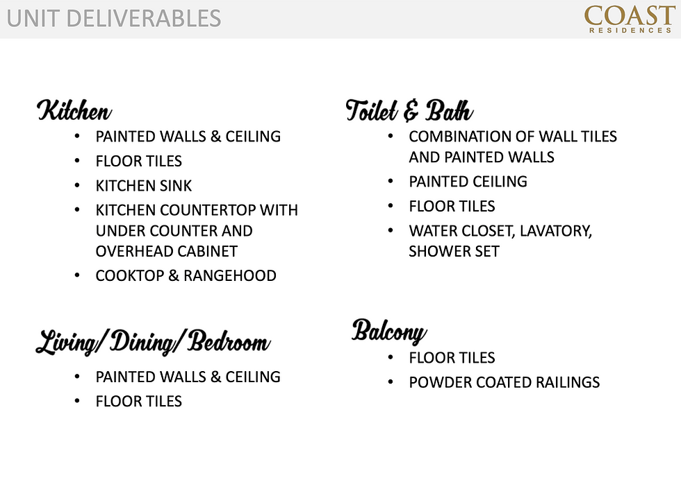SMDC Coast Residences Unit Deliverables