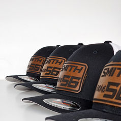 Laser engraved, custom leather patches, racing