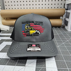 Gray Davidson Dozer trucker hat with American flag