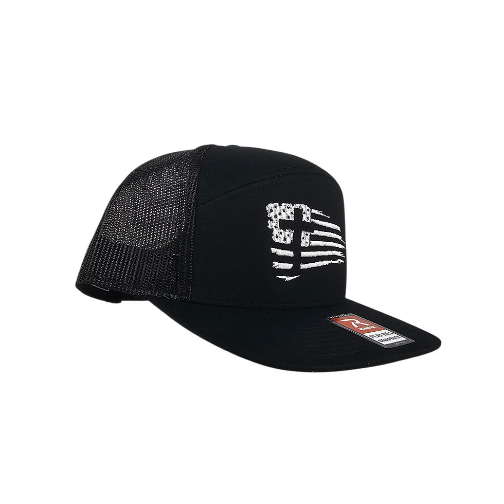 Thumbnail: Christian Cross American flag Richardson 168 Flat Bill Black