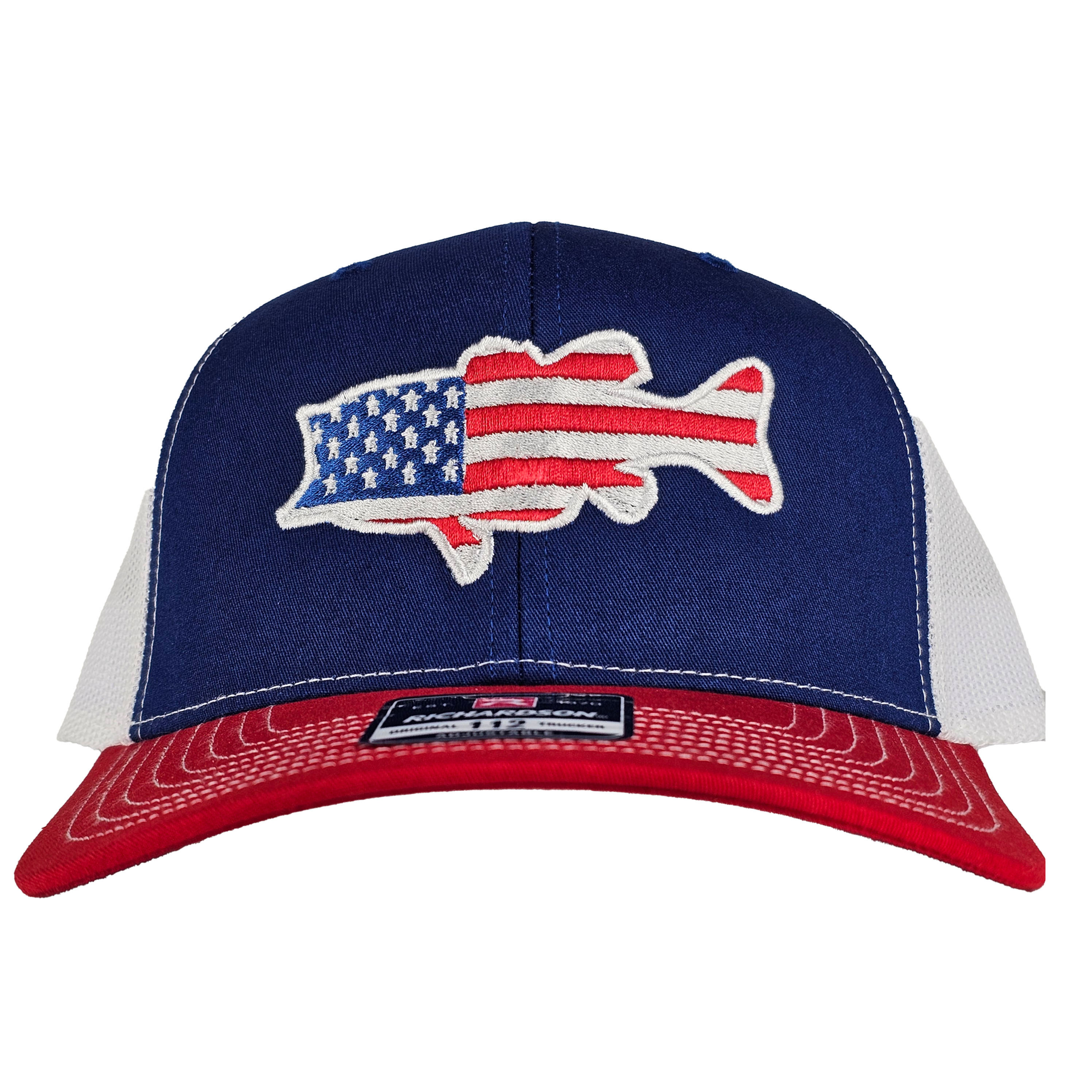 Bass Fish Silhouette -American flag - Richardson 112-Royal Blue/Red/White