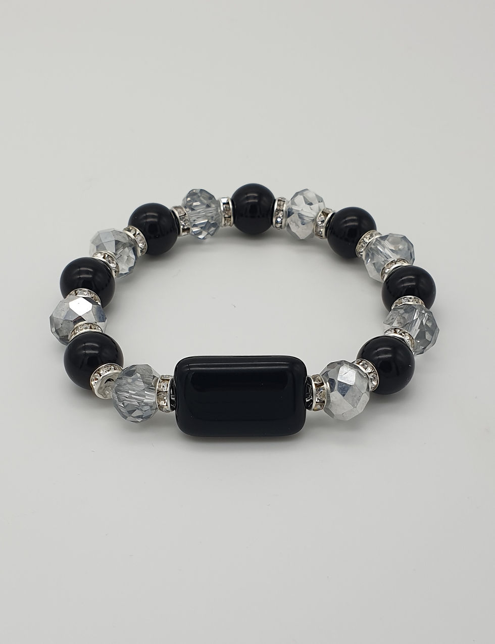 Thumbnail: Black & Clear Diamante Bead Bracelet