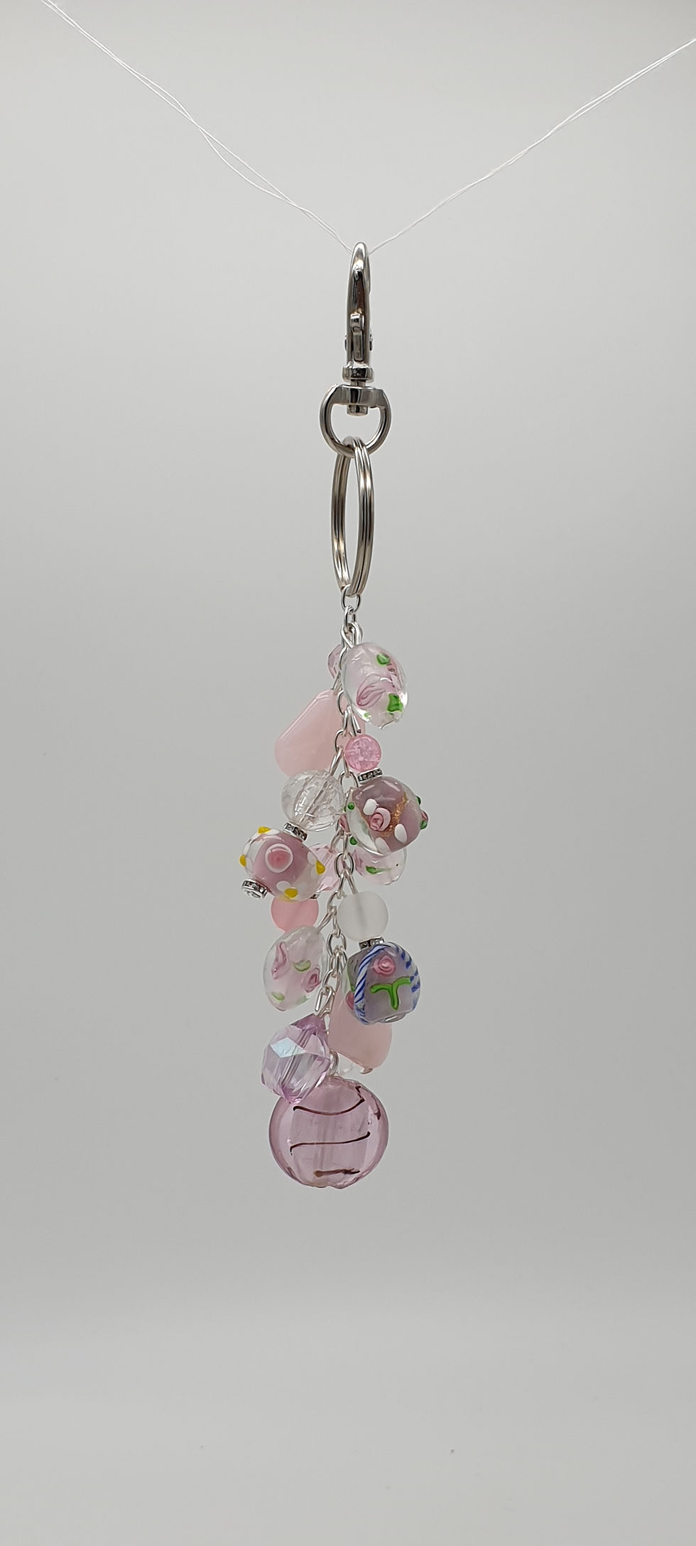 Thumbnail: Pale Pink Floral Glass Button Keychain