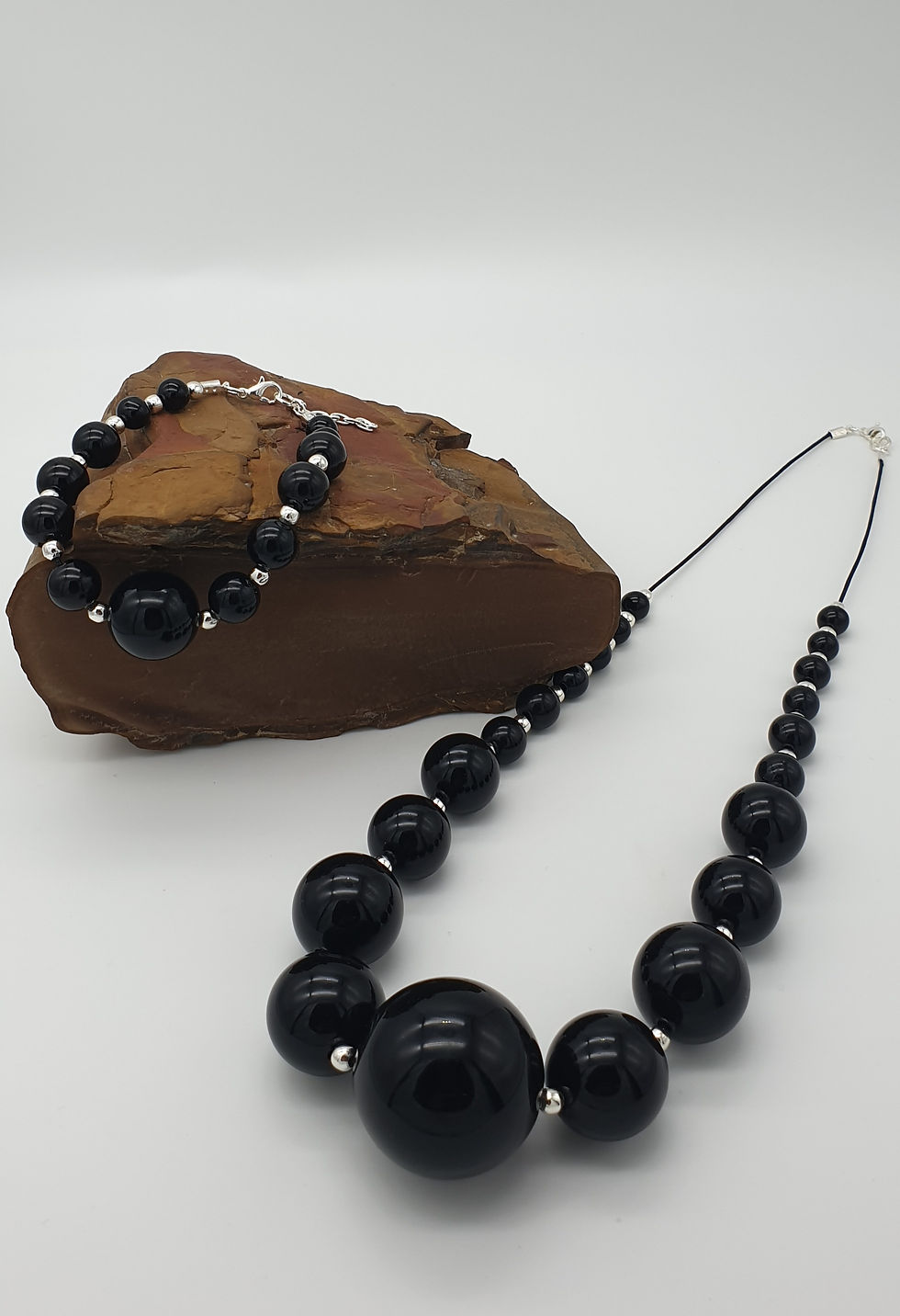 Thumbnail: Bold Black Bead Necklace & Bracelet Set