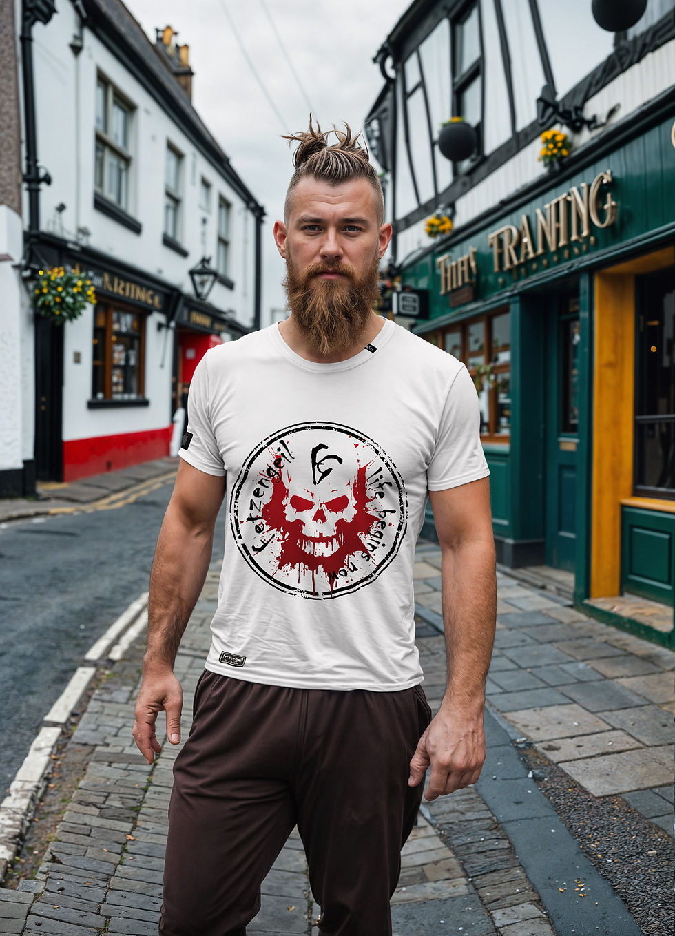 Miniaturbild: Fetzengeil Unisex T-Shirt Weiß BLOOD SKULL