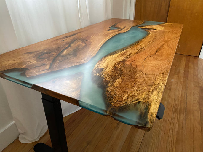 Red oak river desk with electric imovr legs