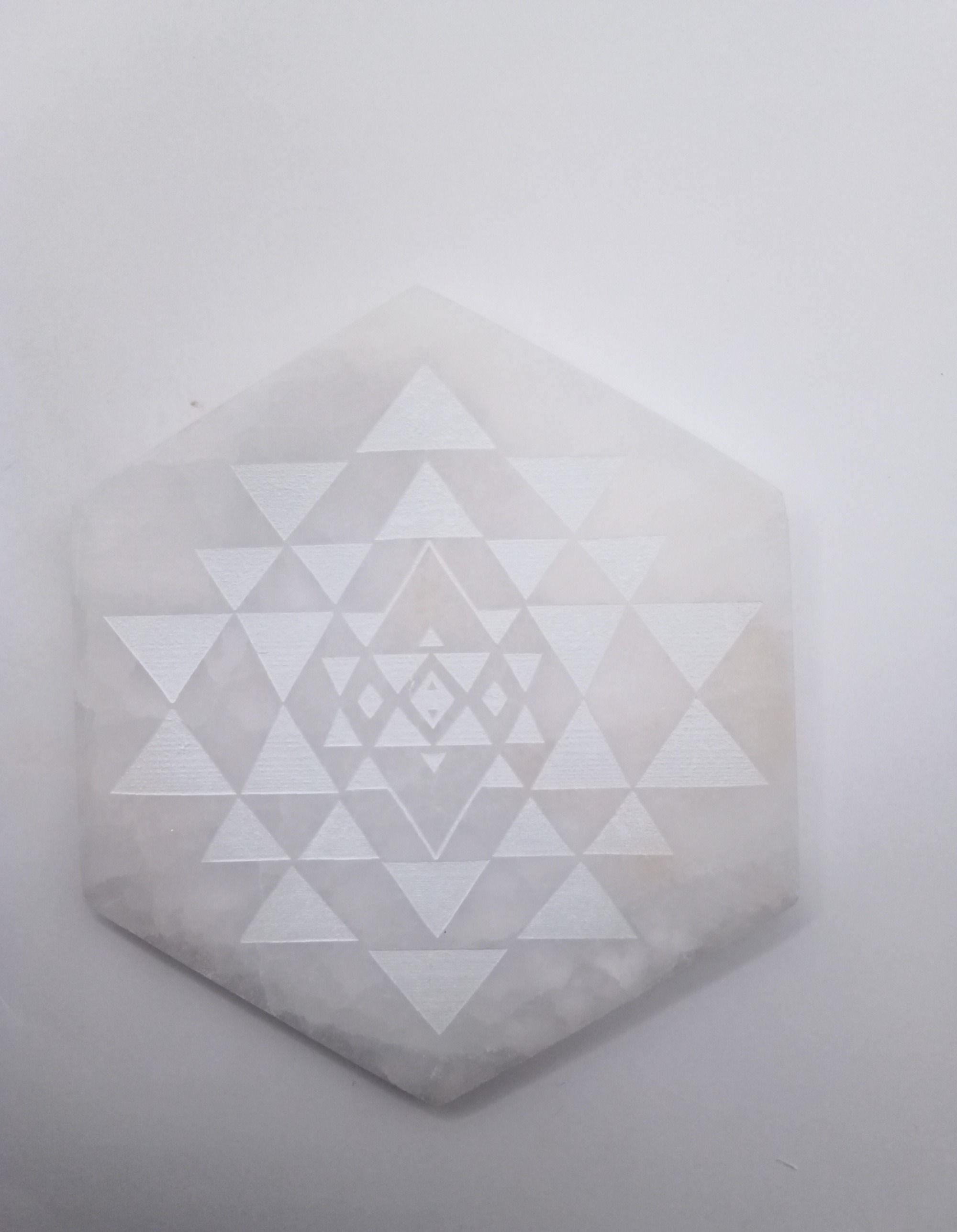 Selenite Sri Yantra Charging Plate. Sacred Geometry
